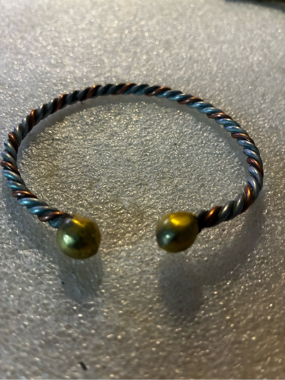 Twisted Metal Open Cuff Bracelet with Gold End Beads - Women's Jewelry